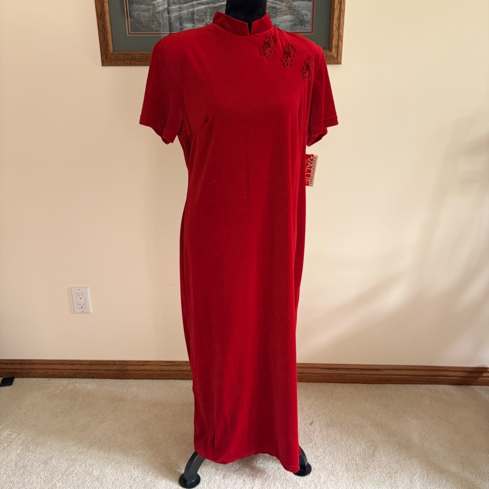 Betsys Things Velvet Maxi Dress Womens 18 Red Frog Closure Vintage Gown Holiday